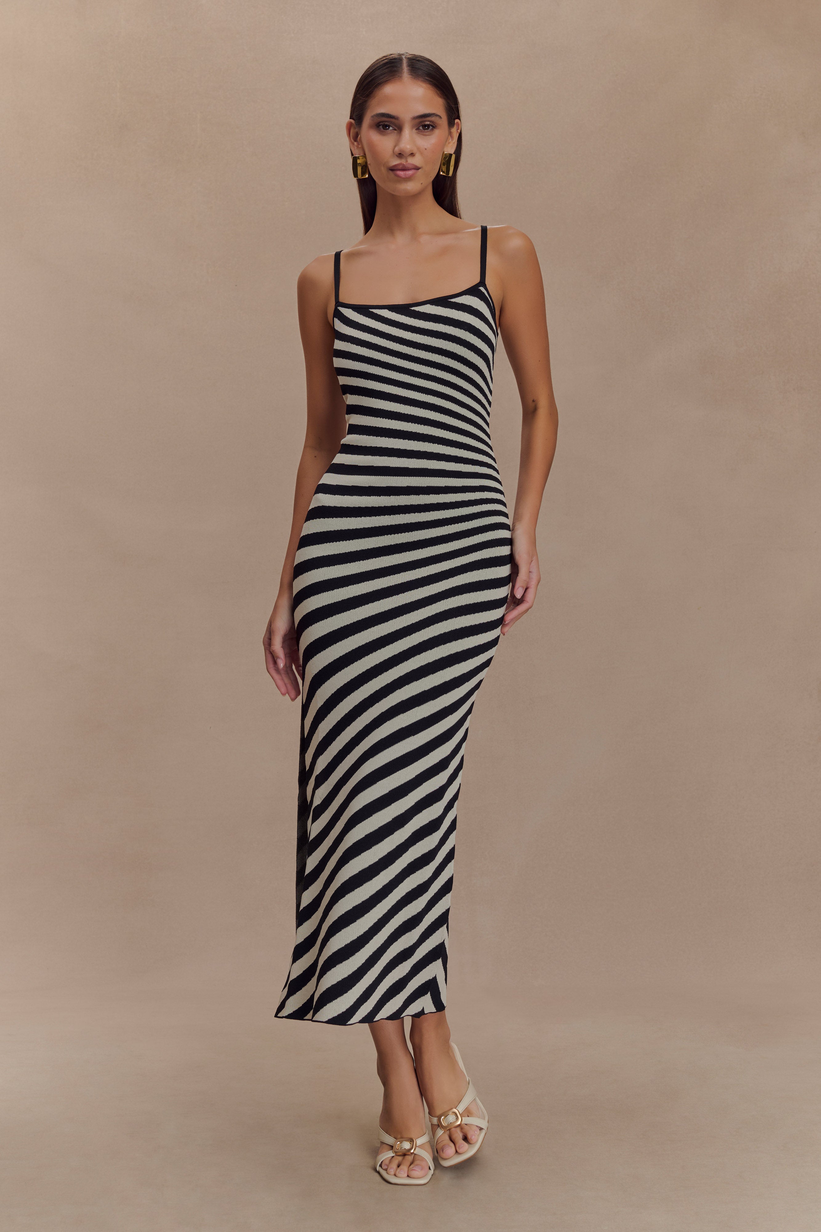 Raven Striped Knit Midi Dress - Black/White