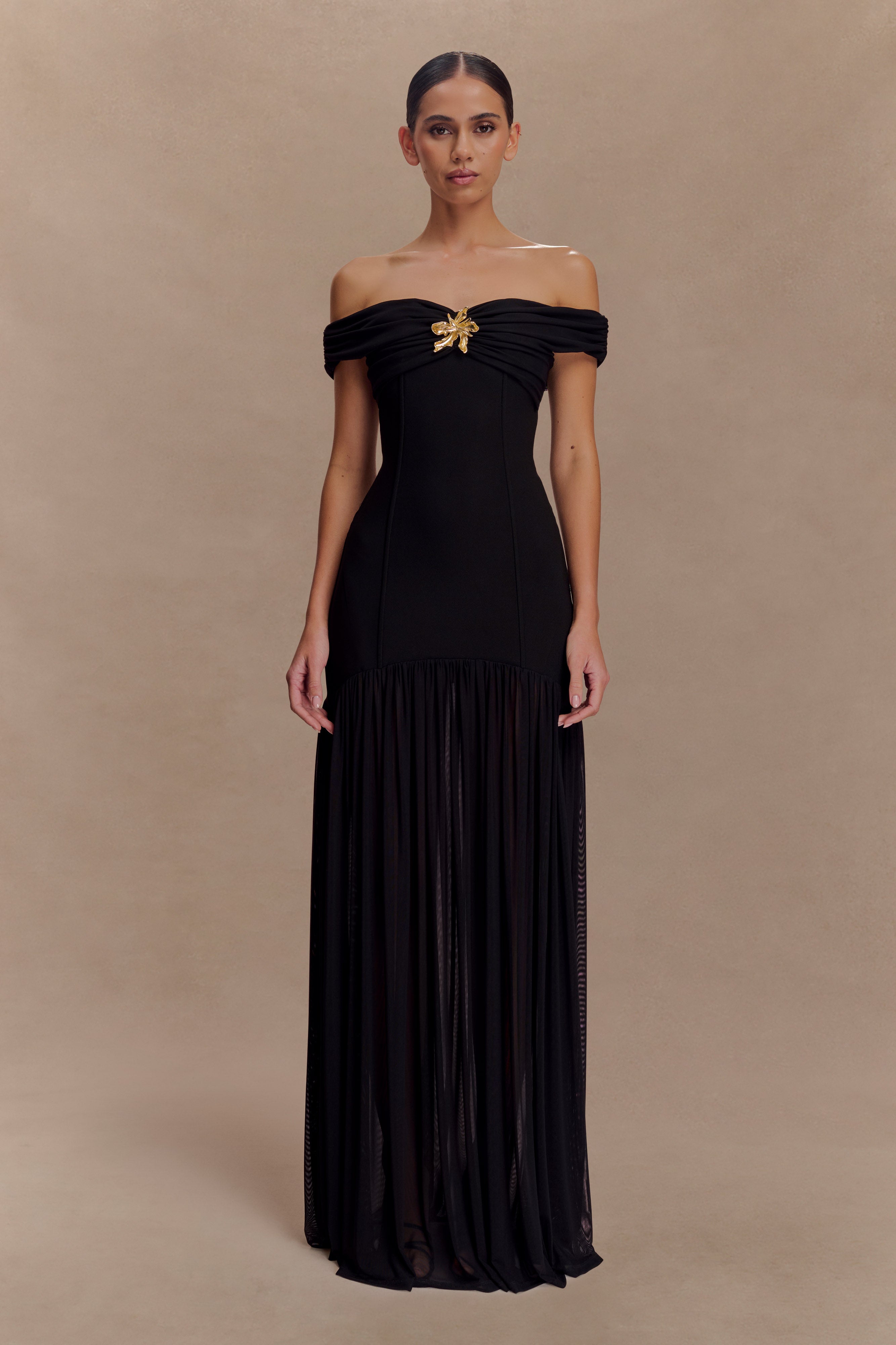 Kellie Off Shoulder Crepe Maxi Dress - Black