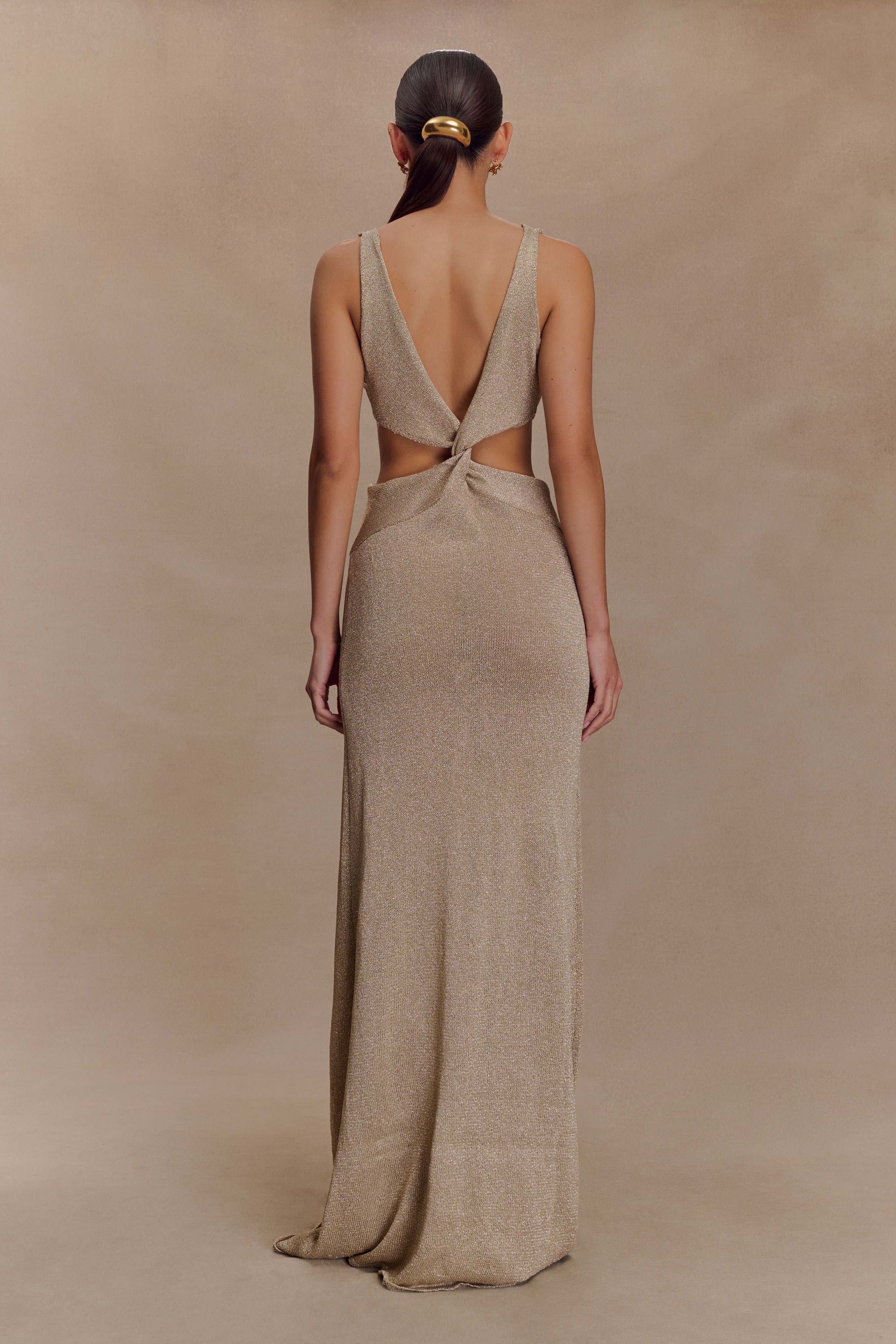 Gracelyn Twisted Metallic Knit Maxi Dress - Gold