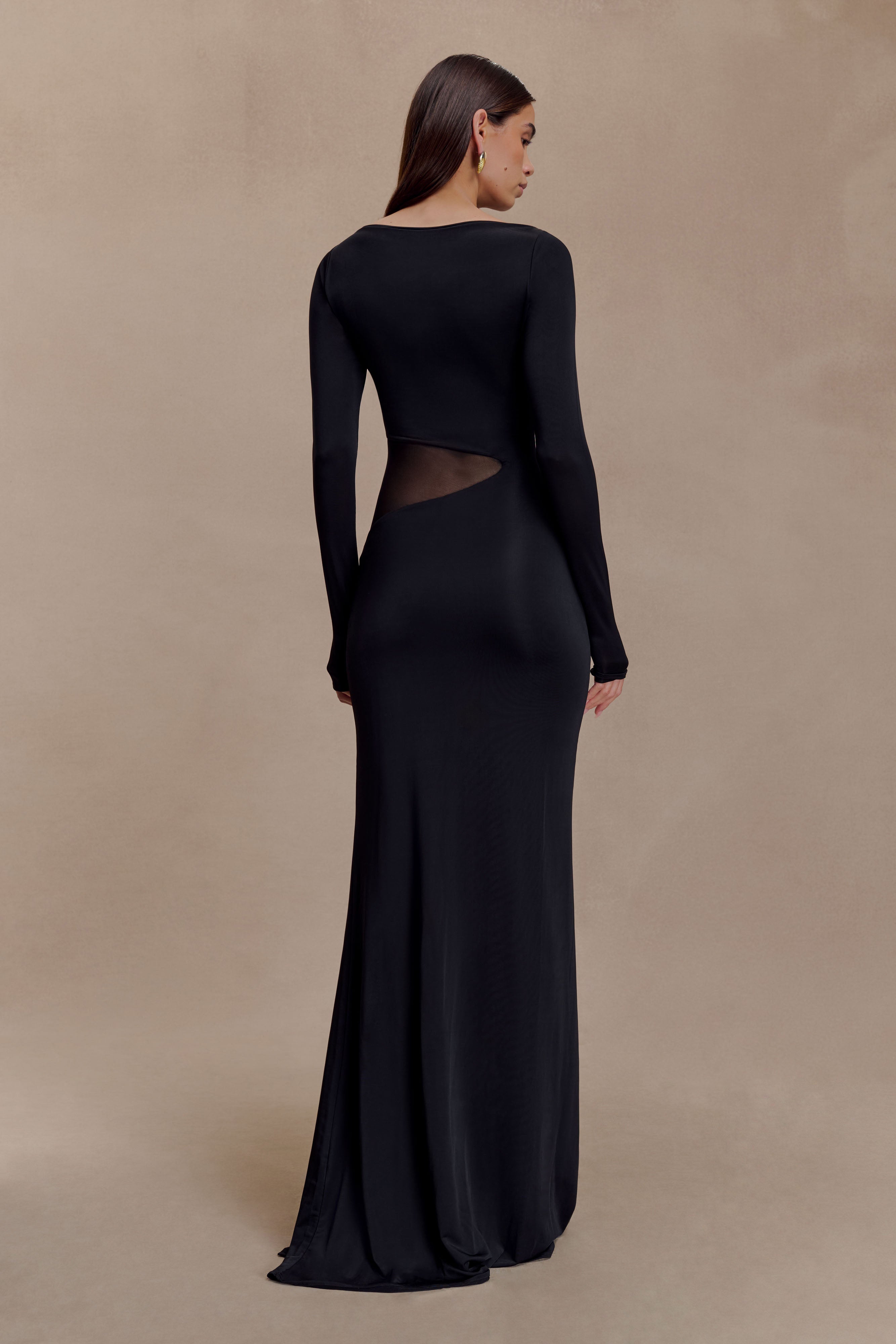 Megan Slinky And Mesh Maxi Dress - Black
